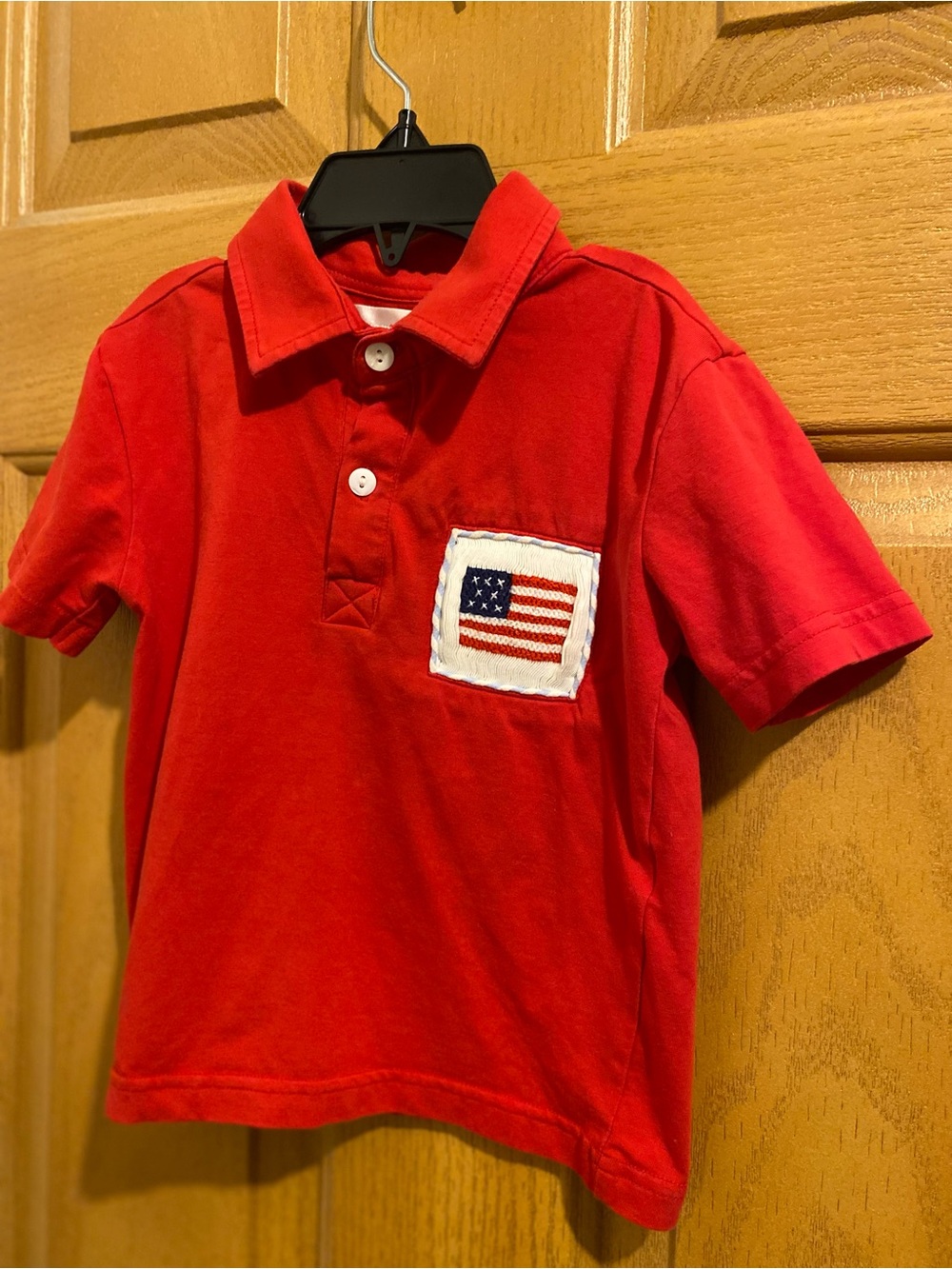 Red Kids Polo Shirt with Flag Patch